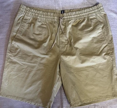 VOLCOM Frickin EW Shorts Men XXL Khaki Elastic Waist Drawstring 9" Tan/Brown NEW - Image 1 of 4