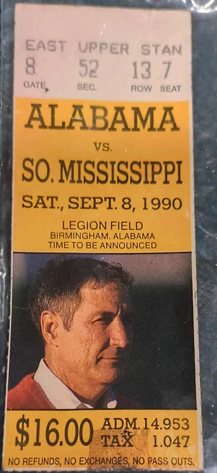 Brett Favre College - PSA Ticket Football 1990 Southern Mississippi Alabama 9/8  - Image 1 of 4