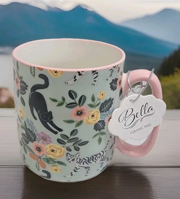 ¡NUEVO! Taza de café de cerámica Bella azul a rayas negras con textura martillada Foto 1 de 4