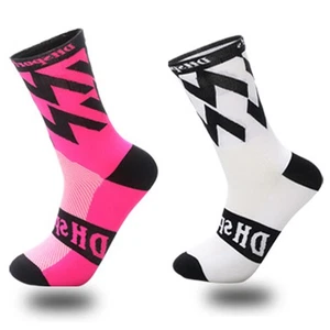 2 Pairs Cycling Socks Riding Bicycle Bike Sports Ankle Socks XC MTB Pink White - Picture 1 of 5