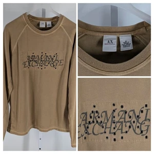Vintage Y2K Giorgio Armani Exchange Langarm Hemd M hellbraun Ösen Nieten Grunge  - Bild 1 von 5