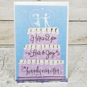 Grußkarte Dayspring Hochzeit 5x7 lila blau Herzen Glitzer Torte religiös - Bild 1 von 10