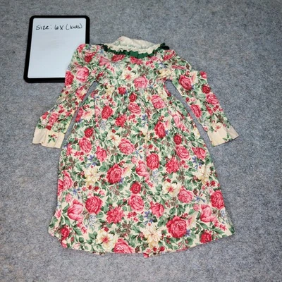 Vestido Vintage Sarah Kent Floral Gola de Renda Verde Meninas 6X Manga Longa - Imagem 1 de 4