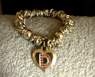 Silver tone Stretch Heart initial Bracelet  - Image 1 of 2