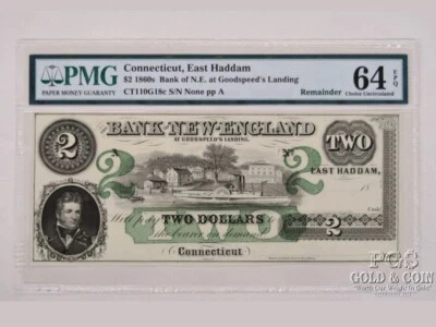 Rare 1860s US$2 Bank of England Connecticut East Haddam Remainder Banknote EPQ64 - Image 1 of 2