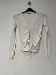 Zara Cardigan Womens Size Medium White Long Sleeve Ruched - Picture 1 of 7