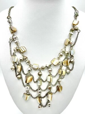 Mother Of Pearl Silver Bead Bronze Women’s Statement Necklace 18” - 21” - Image 1 of 4