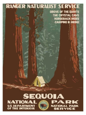 Póster vintage del Parque Nacional Sequoia 1938, carteles impresos del Servicio de Parques Nacionales Foto 1 de 2