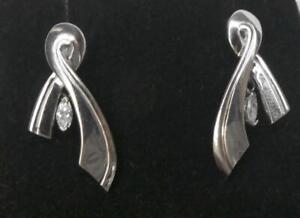 14k W Gold Dangling Floating Marquise Diamond Ribbon Wishbone Stud Earrings 5.7g