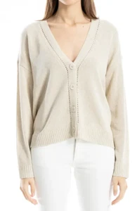 Max Studio London linen blend Oyster Pointelle Detail Cardigan Sz L 12 NWT$138 - Picture 1 of 6