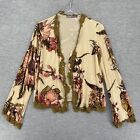 Hale Bod Y2K Womens Jacket M Beige Velvet Burnout Floral Embroidered Cardigan