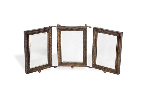 Antique Victorian Oak Tri-Fold Barber Wall or Vanity Travel Mirror circa 1910 Cover