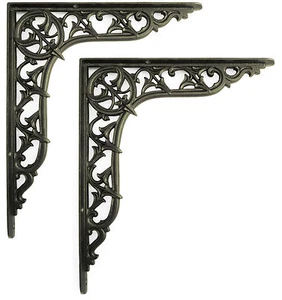 Pair of 12"/30cm Large Cast Iron Centre Point Shelf Brackets period wall support - Picture 1 of 5