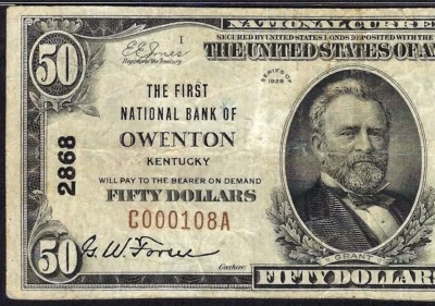🇺🇸 KY  1929 $50  ♚♚OWENTON, KENTUCKY♚♚ PMG VF 25 HARD TO FIND!!! - Image 1 of 3