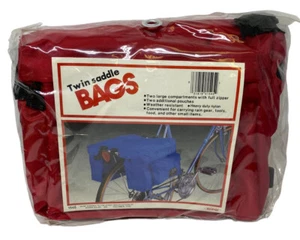  Vintage Bicycle Twin Saddlebags Bikeway Red Zipper Close Nylon - Picture 1 of 6