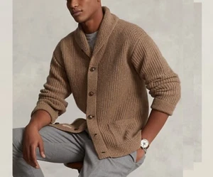 Polo Ralph Lauren Cardigan Shawl Collar Beige Wool & Cashmere Size XXL Men Tan - Picture 1 of 18