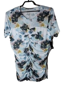 Torrid Size 4 NWT Stretch Mesh Women's Floral Crew Ruched Shirt Plus Size 4X t71 - Picture 1 of 7