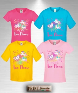 T-Shirt Colorata UNICORNO NOME PERSONALIZZATO Maglietta Regalo Bambino Bambina - Picture 1 of 20