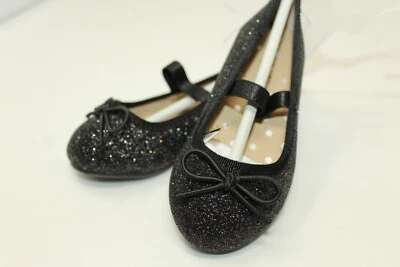 NWT Cat & Jack Girls Shoes Sparkling Black Glitter Slip on Ballet Flats SIZE 6 - Image 1 of 4