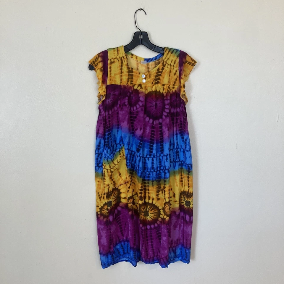 Vestido midi tie dye azul púrpura naranja rayón talla 10 para niñas  Foto 1 de 4