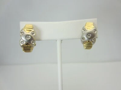 14K Yellow and White Gold and Diamond Hoop Style X Earrings 0.20 ct - Image 1 of 4