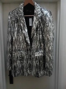 Marks & Spencer sequin single breasted blazer silver size 16 BNWT Stunning!! - Picture 1 of 8