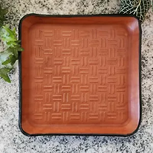 Bandeja de valet de cuero, bandeja de catchall de cuero marrón en relieve de 8 oz, bandeja organizadora. - Imagen 1 de 3