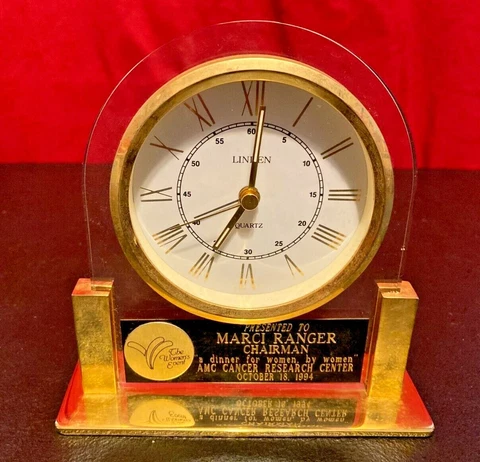 Vintage 1994 Linden Gold Clock American Cancer Research Center - Society Award Cover