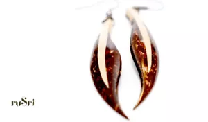 Handmade Coconut Shell Earring,Traditionally Inspired Handcrafted Hanging Ceylon - Picture 1 of 6