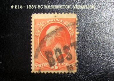 Great United States Stamp # 214 - 1887 3c Washington, vermilion - Free Shipping - Image 1 of 2