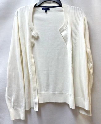 NAUTICA белый открытый передний кардиган ребристый хлопок свитер женщин Sz XL быстрая доставка! - Изображение 1 из 4