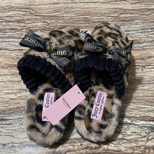 Pantofole Juicy Couture grandi accoglienti stampa leopardata scivolo pelliccia sintetica - Foto 1 di 8