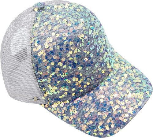 BOLLEY JOSS Women's Glitter Sequins Beanie Hat With Faux Fur Pom Pom - Winter Knit Ski Cap