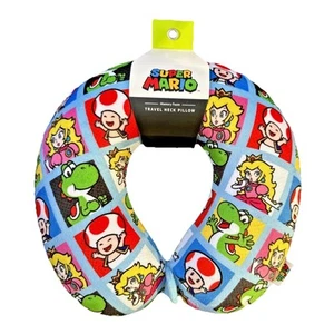 Super Mario Bros Travel Neck Pillow Memory Foam Nintendo Peach Toad Yoshi - Picture 1 of 3