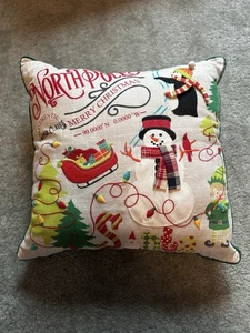 Pier One Imports Christmas North Pole Snowman Elf Penguin Accent Pillow - Picture 1 of 7