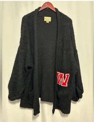 Cárdigan suéter Wildfox White Label para mujer universitario holgado Letterman L negro Foto 1 de 4