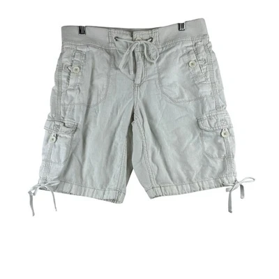 Y2K винтажный выцветший славы грузовые шорты женщин 4 льняной хлопковой смеси эластичной талии - Изображение 1 из 4