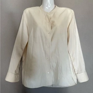 Top HELMUT LANG 100% seta medio avorio donna bottoni colletto mandarino classico - Foto 1 di 10
