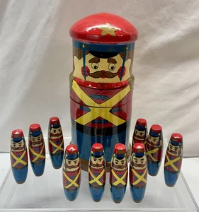 Vintage Wooden Nest Doll Set of 10 Toy Soldiers - Picture 1 of 10