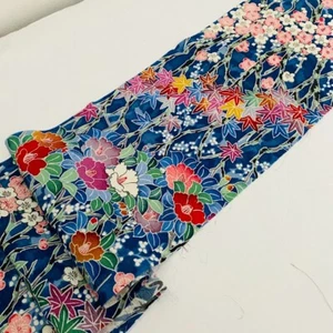 Blue Abundance #C 7x61 LONG Vintage Jacquard Japanese Kimono Silk Fabric RS40 - Picture 1 of 8
