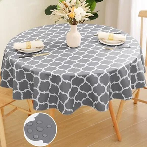 60 Inch Grey Round Table Cloth Waterproof Stain Resistant with Flannel Backing - Picture 1 of 7