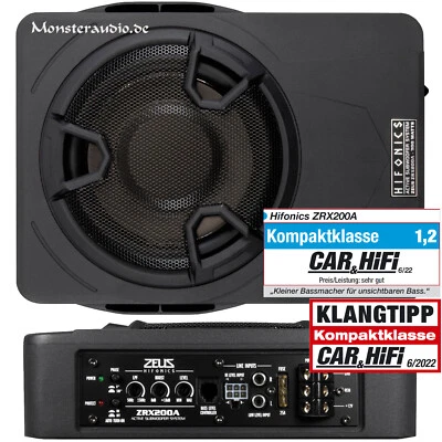 Hifonics Untersitz-Aktiv-Subwoofer 300 Watt Aktiv flach Auto Verstärker ZRX200A - Bild 1 von 4