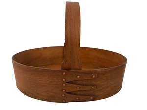 Antique Oval Wood Shaker Sewing Lap Basket Signed on Bottom 11.25" 3 Finger - Imagen 1 de 5