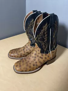 Nice! DAN POST MEN'S 8 D BROWN FULL QUILL OSTRICH COWBOY BOOTS - Picture 1 of 14