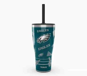 PHILADELPHIA EAGLES, 30oz STAINLESS STEEL TUMBLER FROM TERVIS WITH STRAW LID - Picture 1 of 4