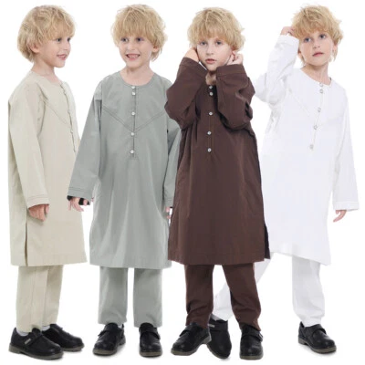 Conjunto de pantalones tops árabes para niños Musulmán Thobe Thoub Jubba túnica vestido islámico Abaya Foto 1 de 4