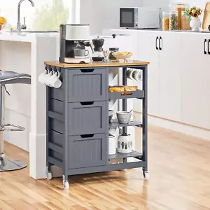 Kitchen Island Cart on Wheels with Storage, Rolling Bar Cart with Solid Wood Top - Picture 1 of 9
