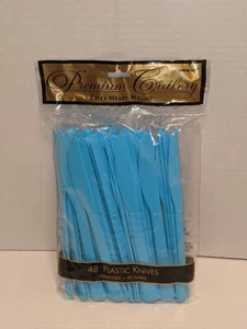 Amscan Premier Cutlery Extra Heavy Weight Light Blue Plastic Knives 48ct *NEW* - Picture 1 of 3