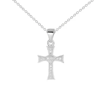 Collar De Pendiente En Forma De Corazón Con Cruz De Plata De Ley Con CZ - Imagen 1 de 4