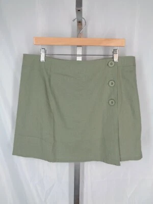 Modcloth Olive Green Linen Blend Faux Wrap Skirt Size 14 New - Image 1 of 4